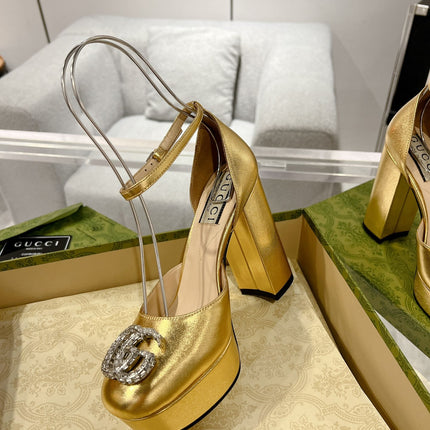 HIGH SANDAL SQUARE HEEL 12 CM IN GOLD CALFSKIN