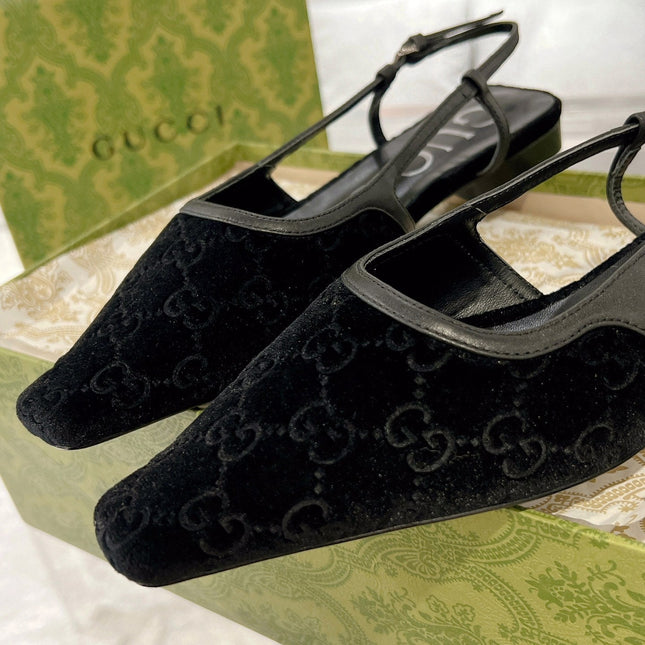 SLINGBACK FLATS IN BLACK VELVET