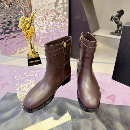 CHANEL 26S ANKLE BOOTS WITH SIDE ZIPPER 25 MM IN DARK BROWN CALFSKIN CC LOGO