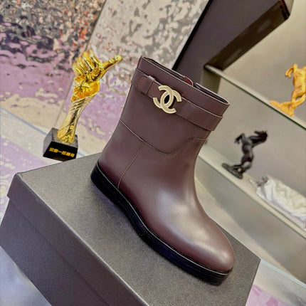 CHANEL 26S ANKLE BOOTS WITH SIDE ZIPPER 25 MM IN DARK BROWN CALFSKIN CC LOGO