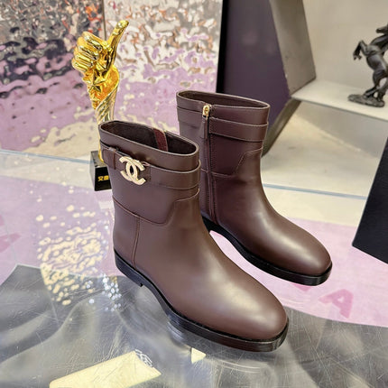 CHANEL 26S ANKLE BOOTS WITH SIDE ZIPPER 25 MM IN DARK BROWN CALFSKIN CC LOGO