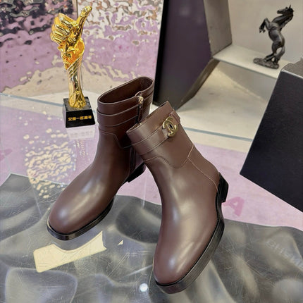 CHANEL 26S ANKLE BOOTS WITH SIDE ZIPPER 25 MM IN DARK BROWN CALFSKIN CC LOGO