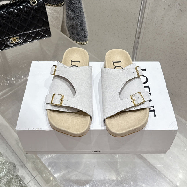 LOEWE 26S EASE SLIDE IN WHITE SUEDE