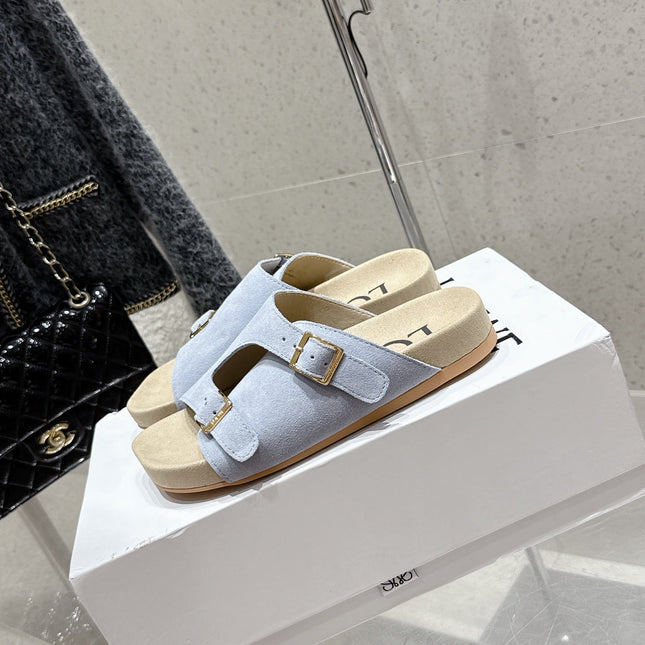 LOEWE 26S EASE SLIDE IN PASTEL BLUE SUEDE