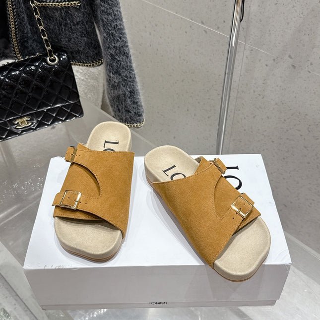 LOEWE 26S EASE SLIDE IN CAMEL BROWN SUEDE
