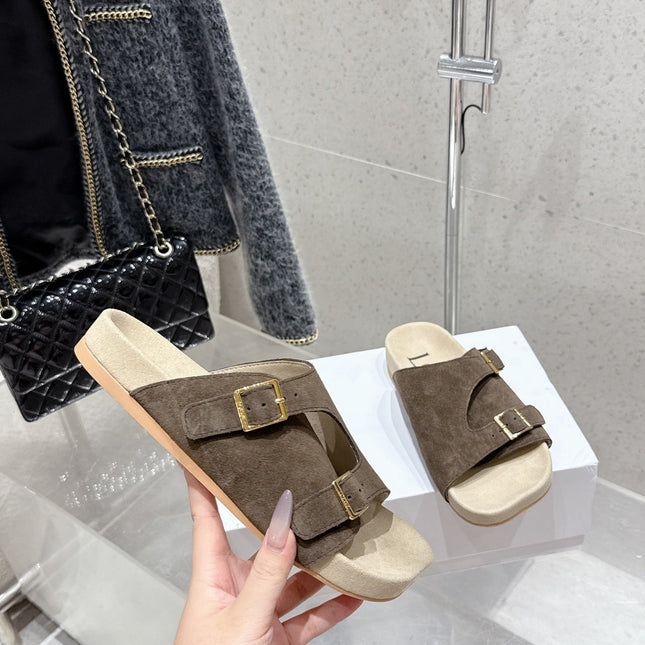 LOEWE 26S EASE SLIDE IN DARK BROWN SUEDE