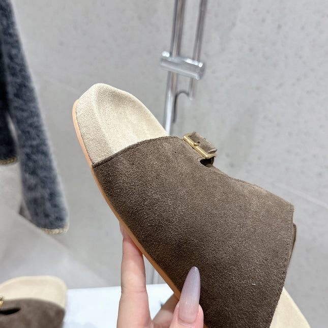 LOEWE 26S EASE SLIDE IN DARK BROWN SUEDE