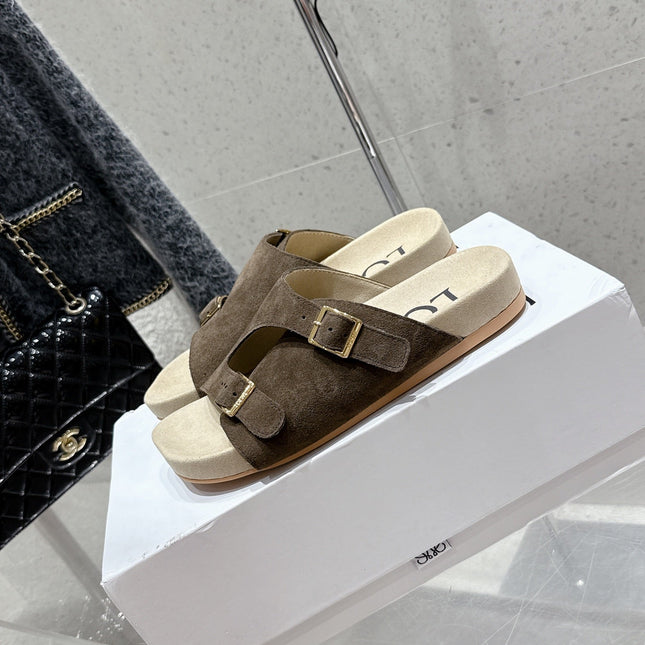 LOEWE 26S EASE SLIDE IN DARK BROWN SUEDE