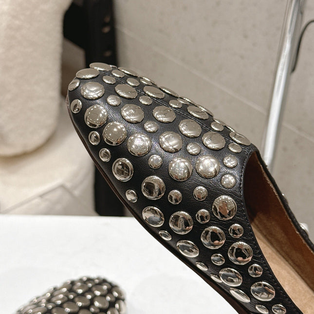 CELINE 26S FLAT SHOES IN BLACK CALFSKIN WITH METAL STUDS