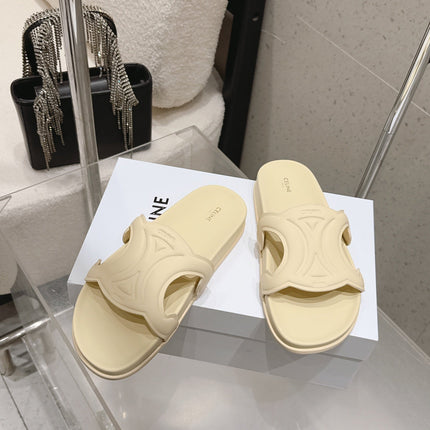 CELINE 26S TRIOMPHE SLIDES IN PASTEL YELLOW CALFSKIN