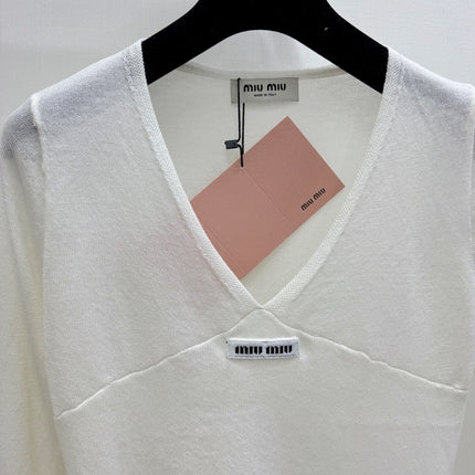 MIUMIU 26S V-NECK LONG-SLEEVE KNIT TOP 1296