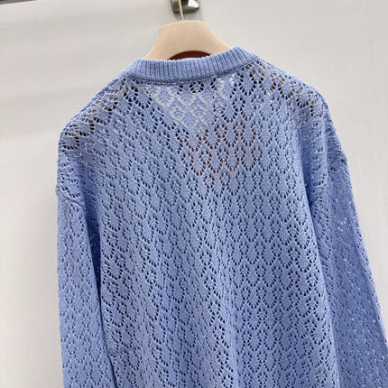 MIUMIU 26S V-NECK OPENWORK KNIT SWEATER 1299