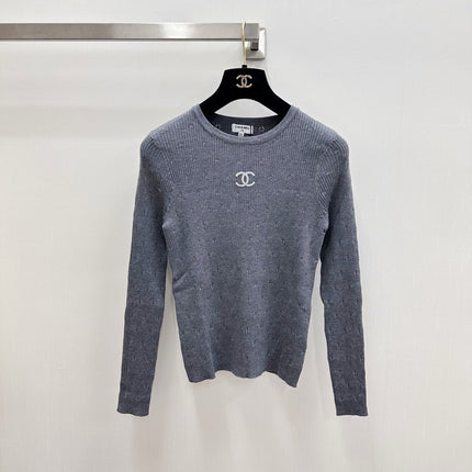 CHANEL 26S FLORAL-EMBROIDERED RIBBED KNIT TOP 1664