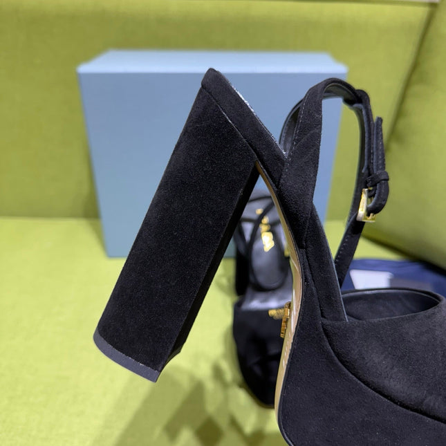 PRADA 25S HIGH-HEEL SANDALS 140 MM IN BLACK SUEDE STYLE 4