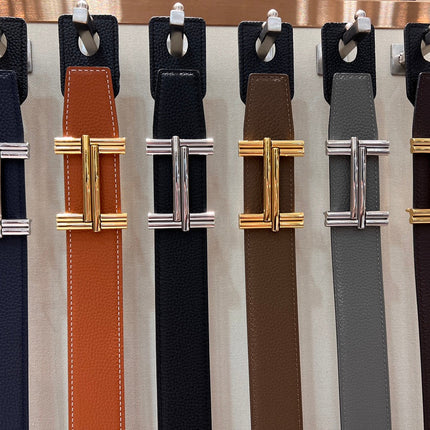 HM TRAVERSE BELT BUCKLE & REVERSIBLE BLACK LEATHER STRAP 38 MM SILVER HARDWARE