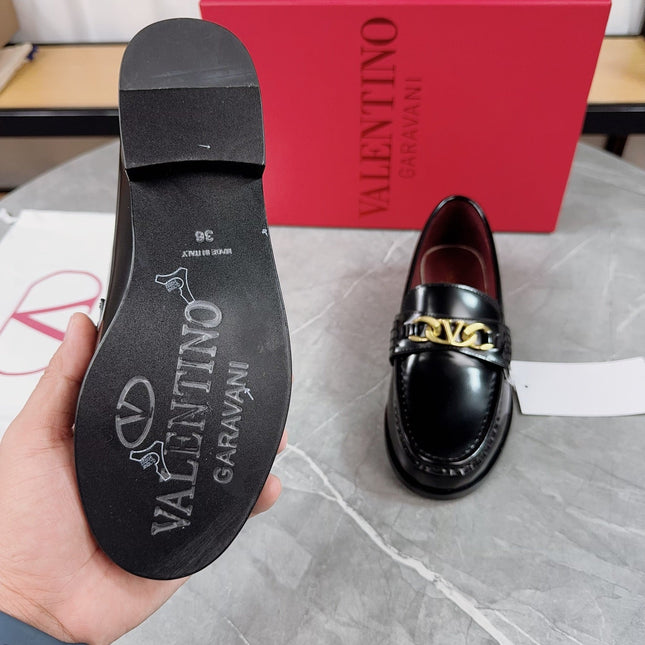 VALENTINO 26S LOAFERS IN BLACK CALFSKIN WITH GOLD HARDWARE