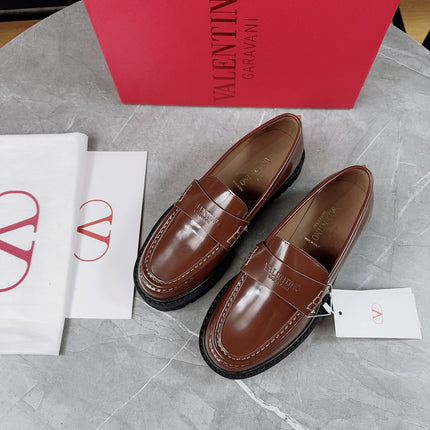 VALENTINO 26S PLATFORM LOAFERS IN BROWN CALFSKIN