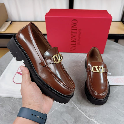 VALENTINO 26S LOAFERS IN BROWN GLOSSY CALFSKIN