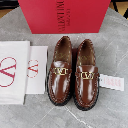 VALENTINO 26S LOAFERS IN BROWN GLOSSY CALFSKIN