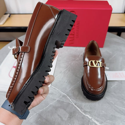 VALENTINO 26S LOAFERS IN BROWN GLOSSY CALFSKIN
