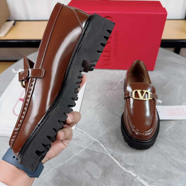 VALENTINO 26S LOAFERS IN BROWN GLOSSY CALFSKIN