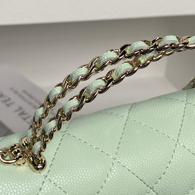 CHANEL 25S KELLY BAG 19 IN LIGHT MINT CALFSKIN GOLD HARDWARE
