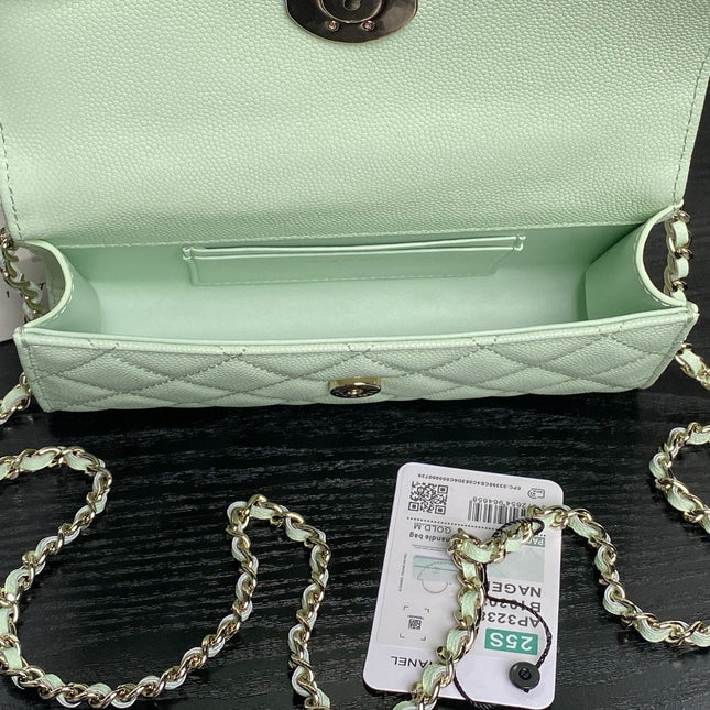 CHANEL 25S KELLY BAG 19 IN LIGHT MINT CALFSKIN GOLD HARDWARE