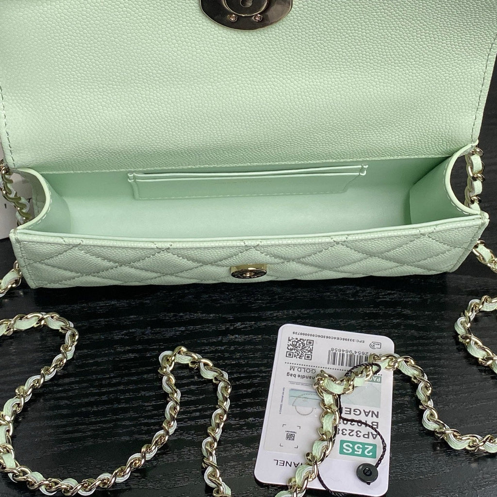 CHANEL 25S KELLY BAG 19 IN LIGHT MINT CALFSKIN GOLD HARDWARE