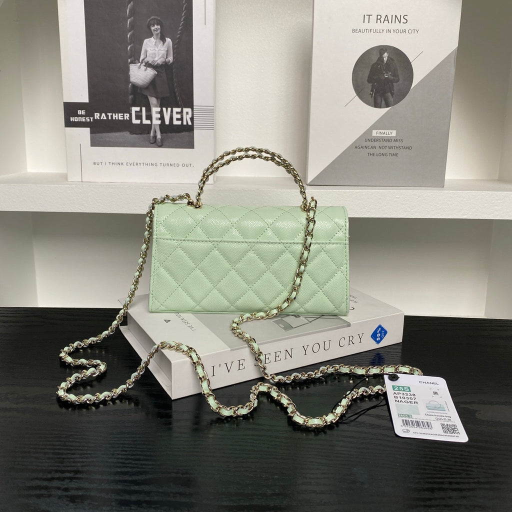 CHANEL 25S KELLY BAG 19 IN LIGHT MINT CALFSKIN GOLD HARDWARE