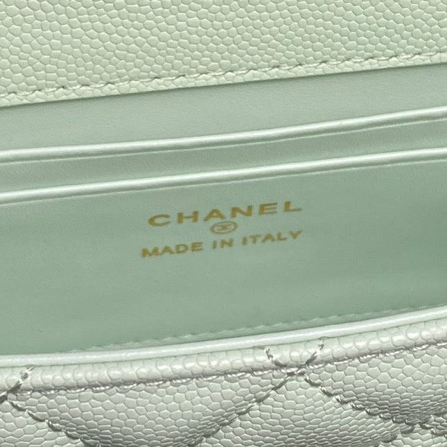 CHANEL 25S KELLY BAG 19 IN LIGHT MINT CALFSKIN GOLD HARDWARE