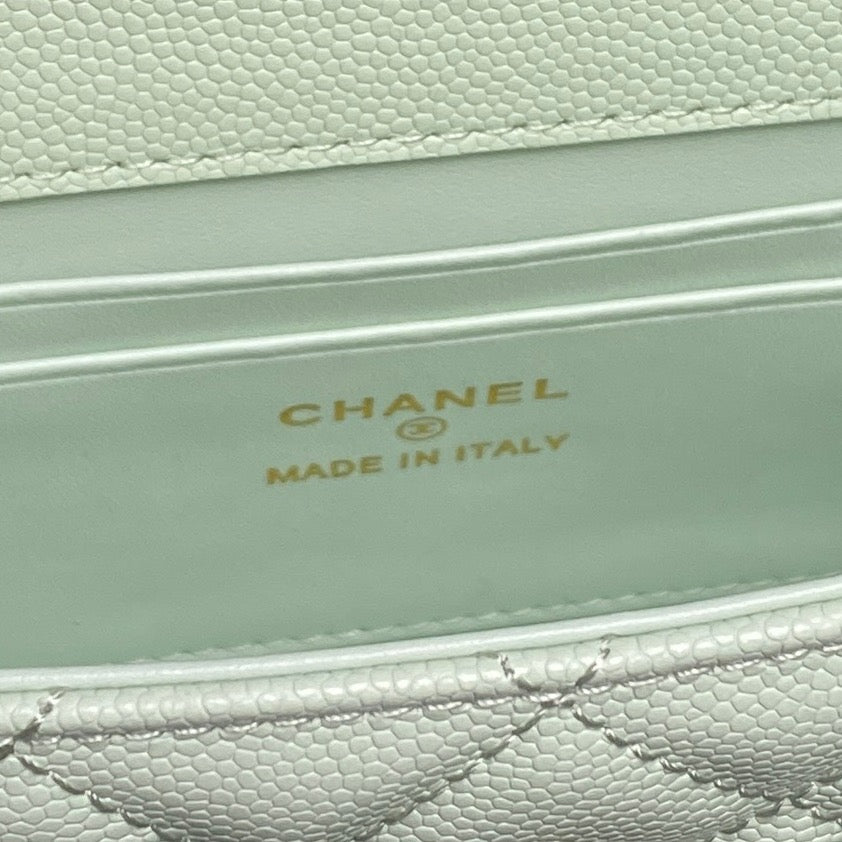 CHANEL 25S KELLY BAG 19 IN LIGHT MINT CALFSKIN GOLD HARDWARE