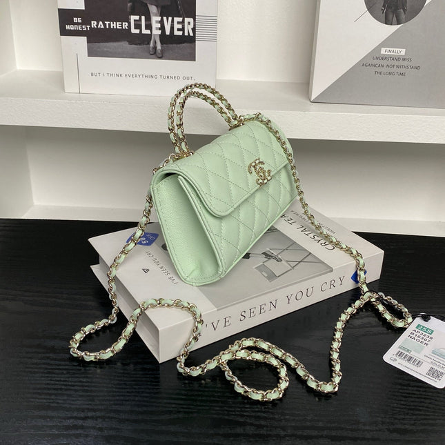 CHANEL 25S KELLY BAG 19 IN LIGHT MINT CALFSKIN GOLD HARDWARE