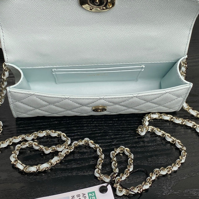 CHANEL 25S KELLY BAG 19 IN POWDER BLUE CALFSKIN GOLD HARDWARE