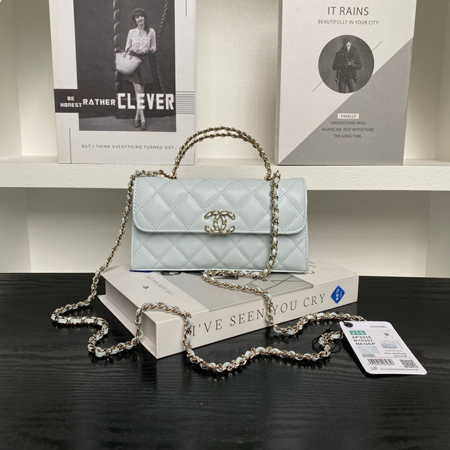 CHANEL 25S KELLY BAG 19 IN POWDER BLUE CALFSKIN GOLD HARDWARE