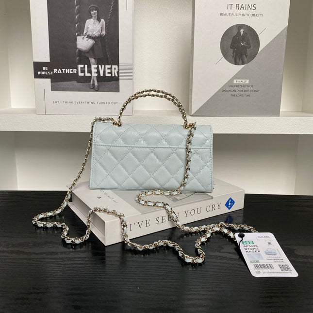 CHANEL 25S KELLY BAG 19 IN POWDER BLUE CALFSKIN GOLD HARDWARE