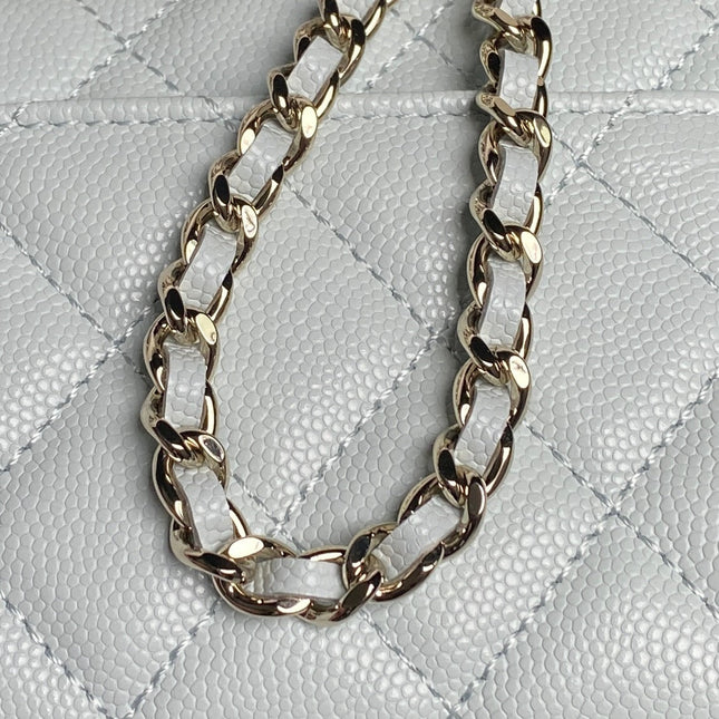 CHANEL 25S KELLY BAG 19 IN POWDER BLUE CALFSKIN GOLD HARDWARE