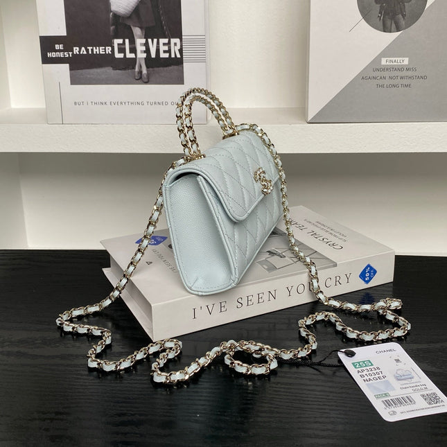 CHANEL 25S KELLY BAG 19 IN POWDER BLUE CALFSKIN GOLD HARDWARE