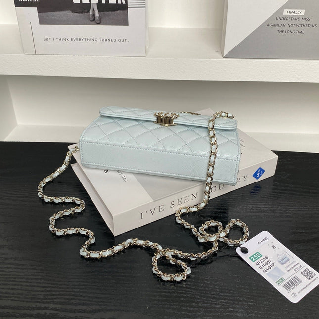 CHANEL 25S KELLY BAG 19 IN POWDER BLUE CALFSKIN GOLD HARDWARE