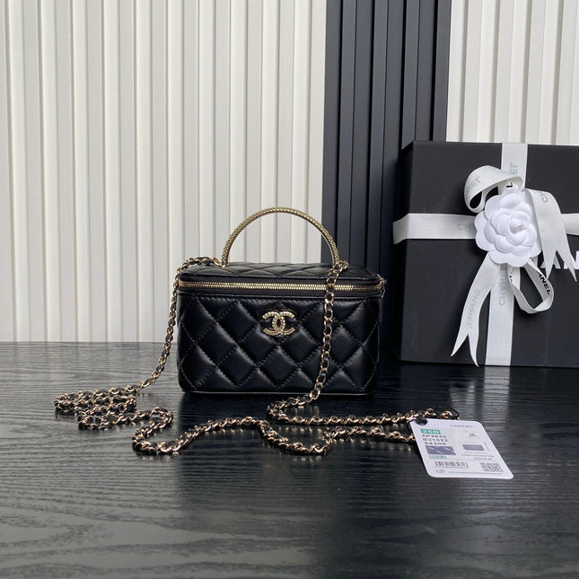 CHANEL 25S VANITY CASE 17 IN BLACK LAMBSKIN GOLD HARDWARE