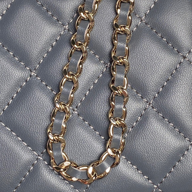 CHANEL 25S VANITY CASE 17 IN BLUE GRAY LAMBSKIN GOLD HARDWARE