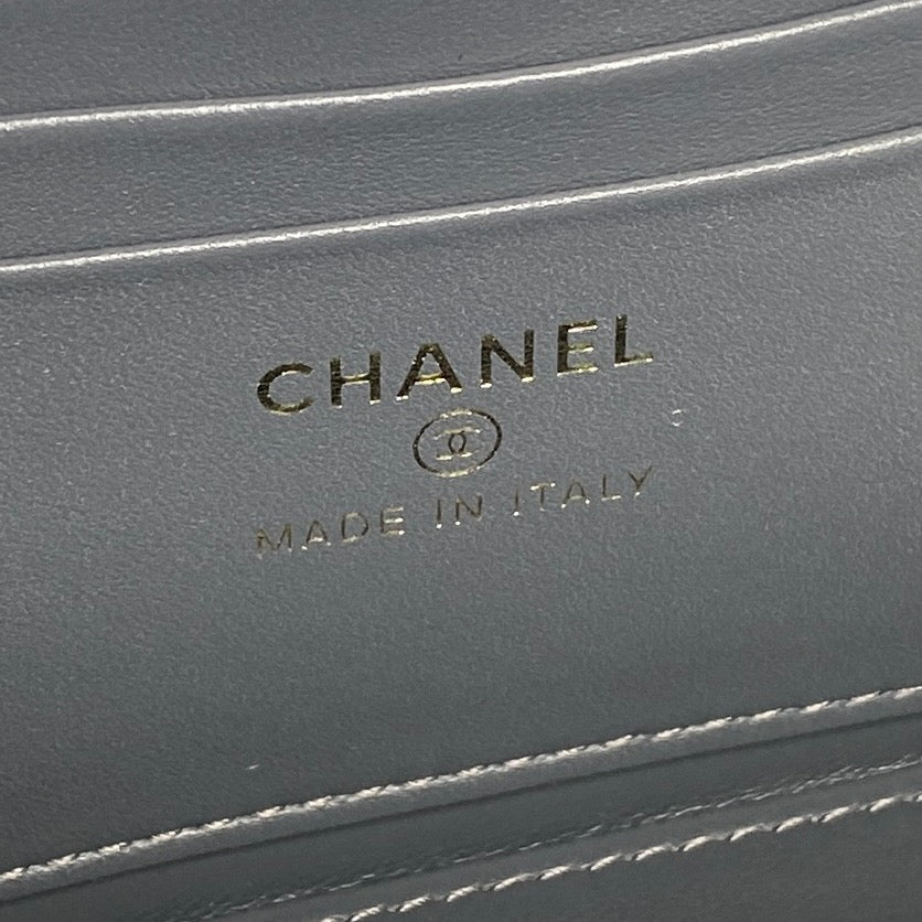CHANEL 25S VANITY CASE 17 IN BLUE GRAY LAMBSKIN GOLD HARDWARE