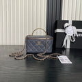 CHANEL 25S VANITY CASE 17 IN BLUE GRAY LAMBSKIN GOLD HARDWARE