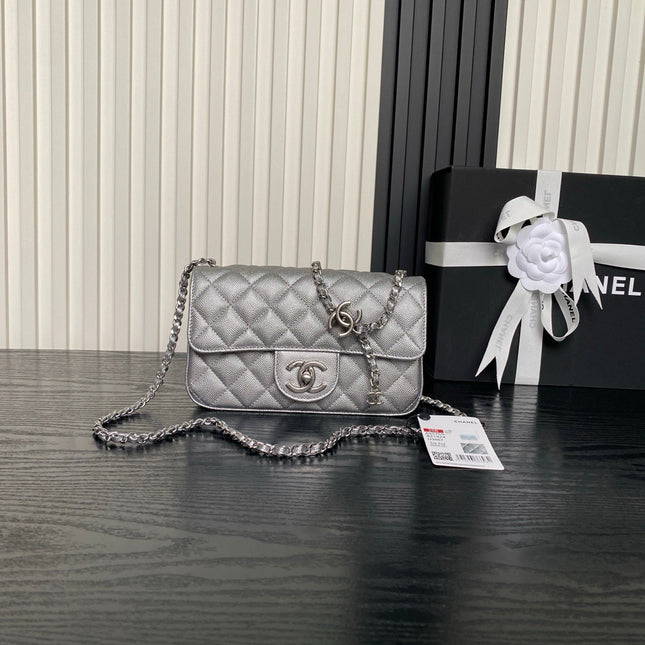 CHANEL 25S FLAP BAG 20 IN DARK GRAY CALFSKIN