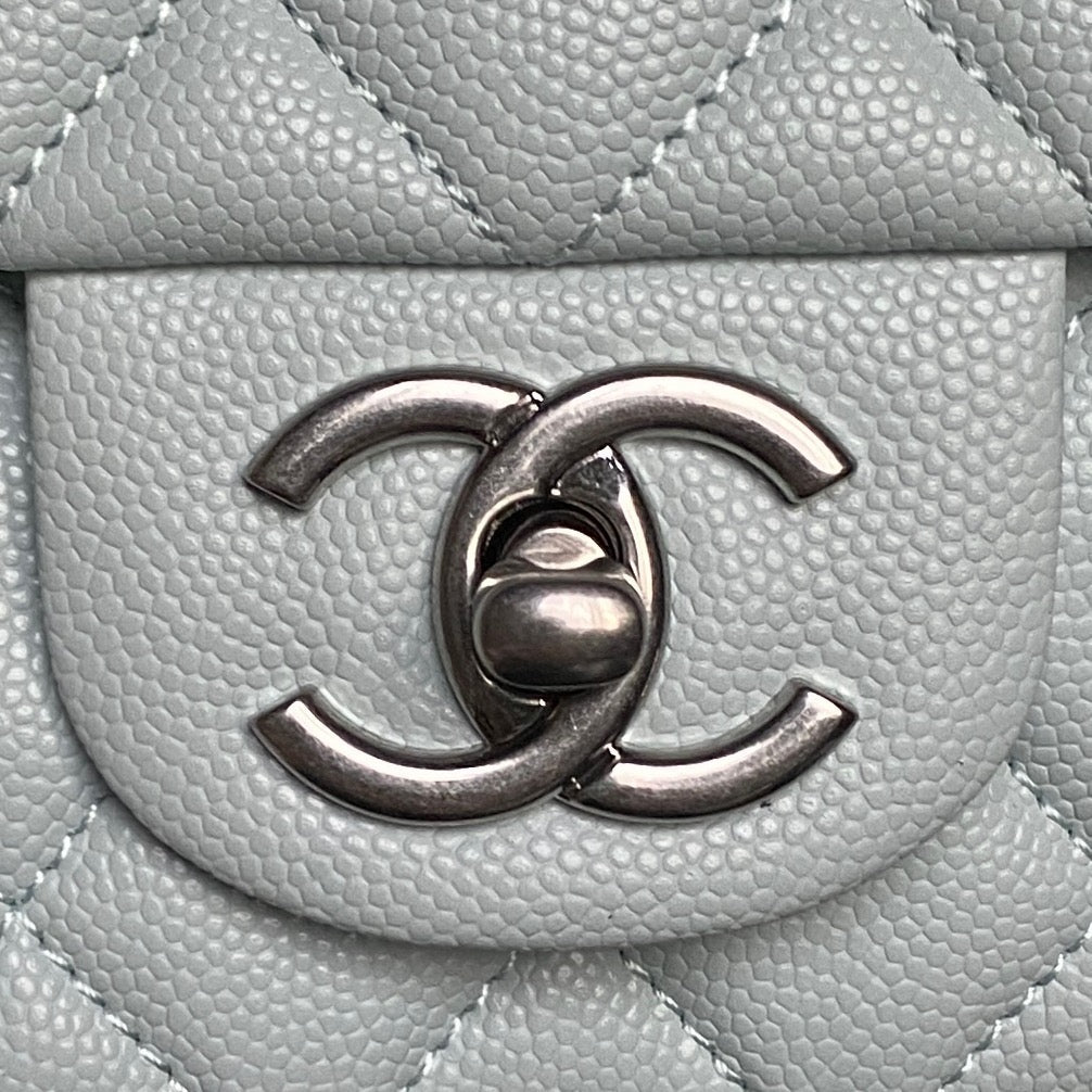 CHANEL 25S SMALL DOUBLE FLAP 19 IN LIGHT BLUE CALFSKIN GOLD HARDWARE