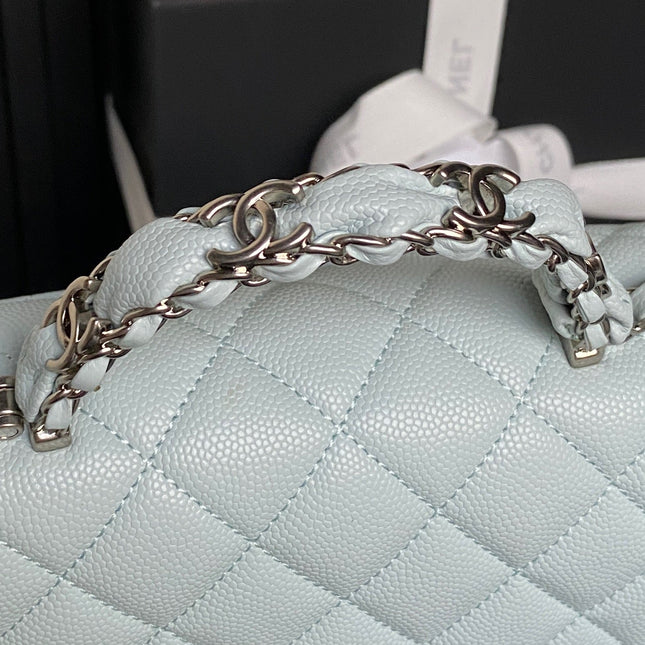 CHANEL 25S SMALL DOUBLE FLAP 19 IN LIGHT BLUE CALFSKIN GOLD HARDWARE