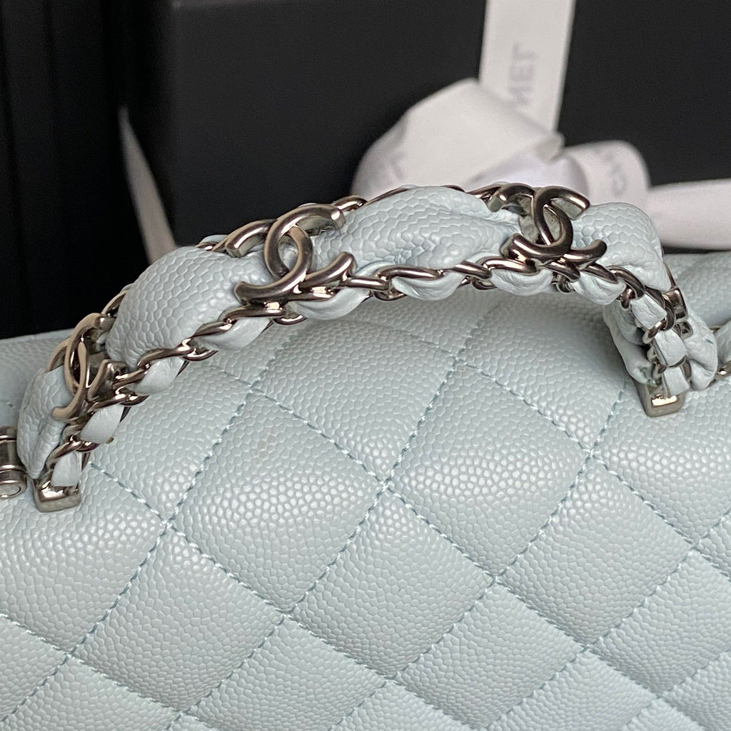 CHANEL 25S SMALL DOUBLE FLAP 19 IN LIGHT BLUE CALFSKIN GOLD HARDWARE