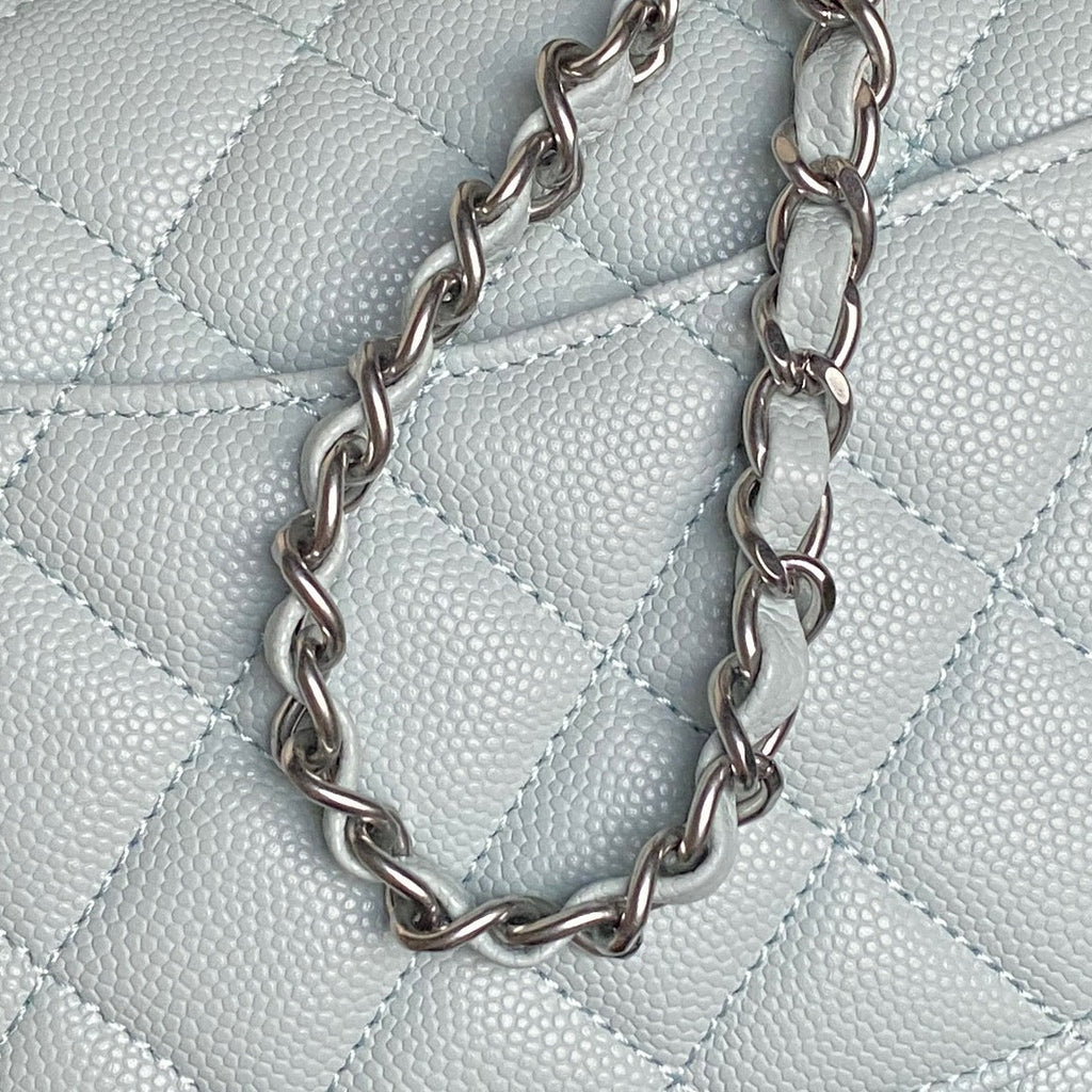 CHANEL 25S SMALL DOUBLE FLAP 19 IN LIGHT BLUE CALFSKIN GOLD HARDWARE