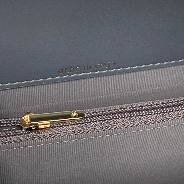 CHANEL 25S MINI FLAP BAG WITH TOP HANDLE 18 IN BLUE GRAY LAMBSKIN GOLD HARDWARE