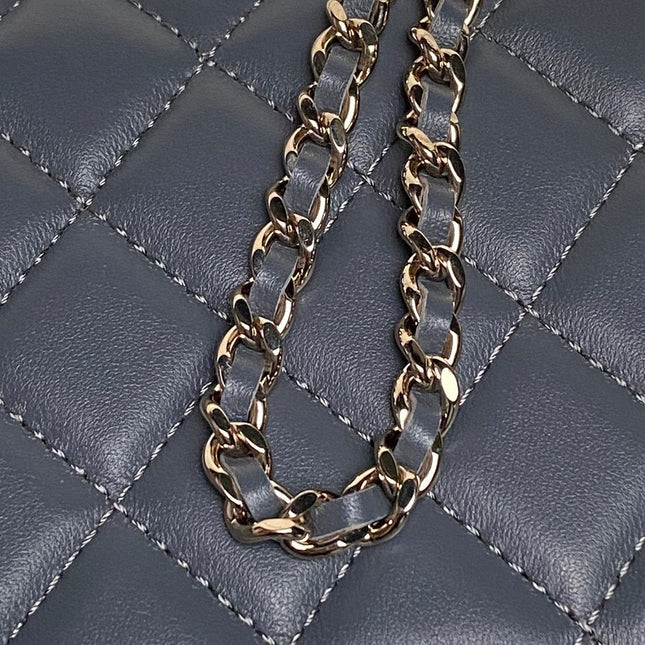 CHANEL 25S MINI FLAP BAG WITH TOP HANDLE 18 IN BLUE GRAY LAMBSKIN GOLD HARDWARE