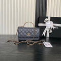 CHANEL 25S MINI FLAP BAG WITH TOP HANDLE 18 IN BLUE GRAY LAMBSKIN GOLD HARDWARE